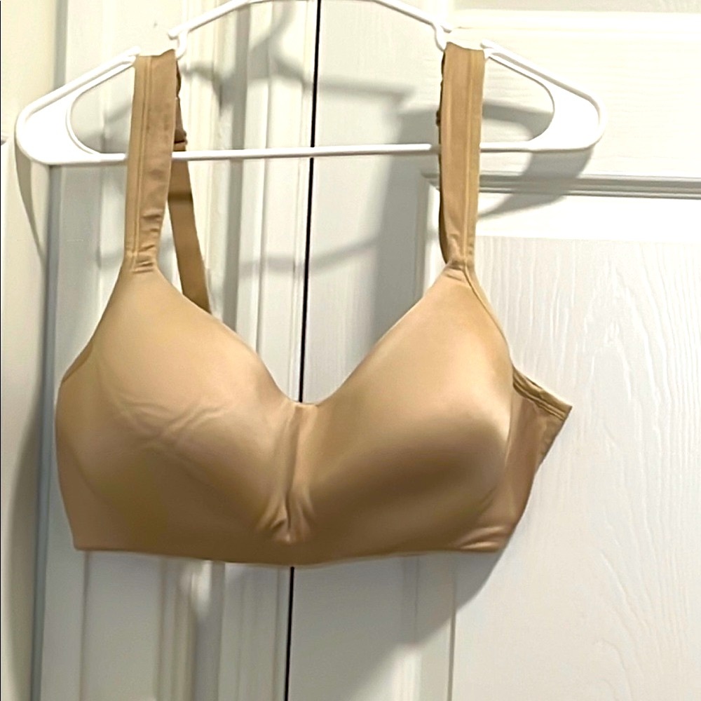 Tan Full-Coverage Bra with Molded Cups and Padded Straps